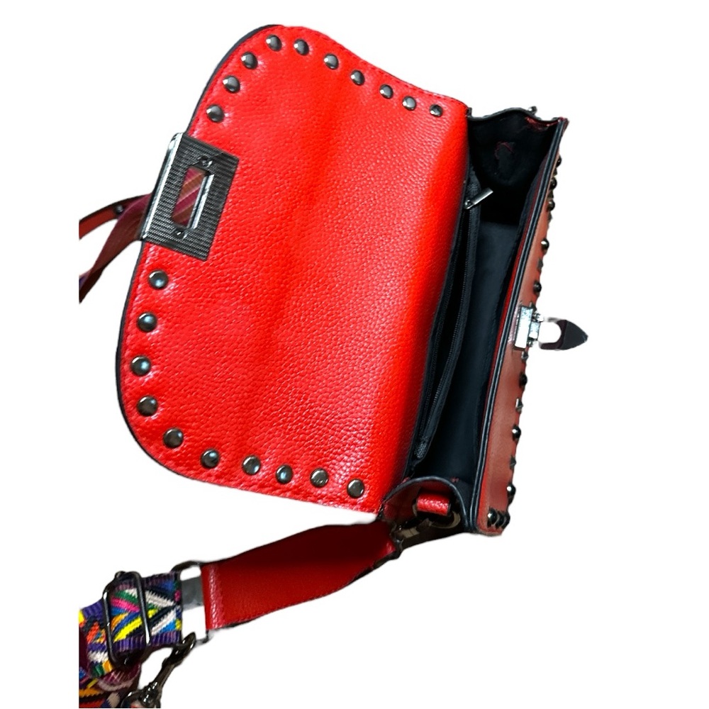 Vegan Leather Studded Crossbody Vibrant Coral shade with 2 Straps - Picture 6 of 8